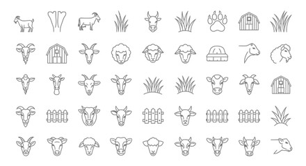 Collection of Simple Farm Animal Icons.