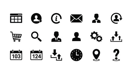 Fototapeta premium Collection of black icons depicting common interface elements silhouette