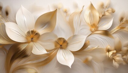 Fototapeta premium Ethereal Abstract Floral Forms In Soft Cream And Gold