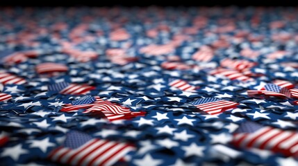 Fototapeta premium A vast expanse is covered with countless miniature American flags, creating a dense and textured pattern.