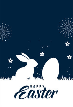 easter bunny and egg silhouette in a grassy field poster
