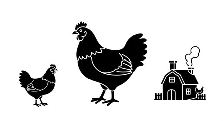 Black Silhouette of Chickens and Farmhouse. © ERIS