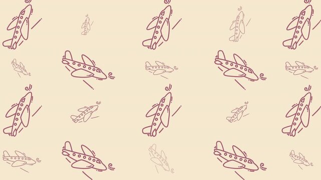 Patterned brown background with airplane doodles for a vacation trip feeling. Ideal for travelthemed designs, holiday promotions, or adventurerelated projects.