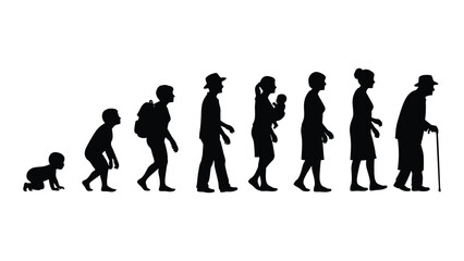 Evolution of humans from ape to elderly person isolated on white background, Vector