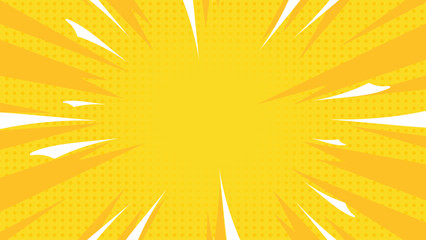Yellow comic pop art background with dynamic radial burst, vibrant rays, and retro halftone style © Trivic