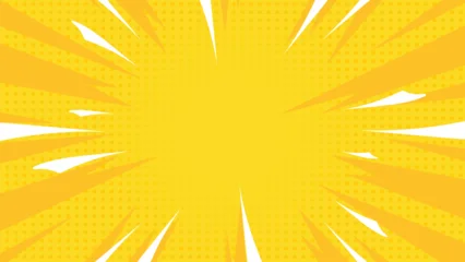 Fotobehang Pop Art Yellow comic pop art background with dynamic radial burst, vibrant rays, and retro halftone style  © Trivic