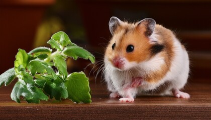 Fototapeta premium A Small Hamster Near The Plant