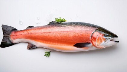Fresh Whole Salmon Fish On White Background For Culinary Or Seafood Related Use
