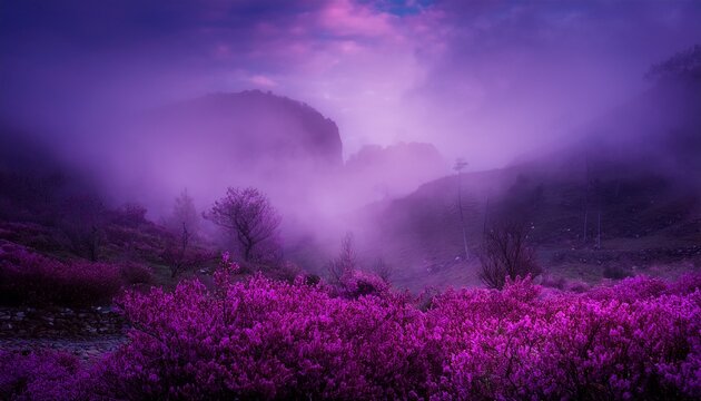 Mysterious Landscape Surrounded By Dense Purple Poisonous Fog