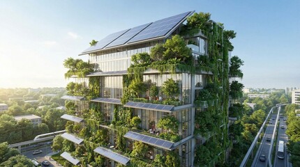 A vision of a sustainable future where urban architecture is merged completely with nature.