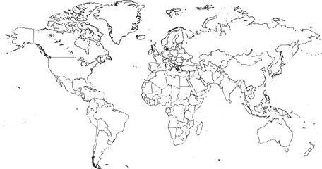 Printable Black and White World Map with Country Borders – High‑Resolution Vector © Vaskardeginar 