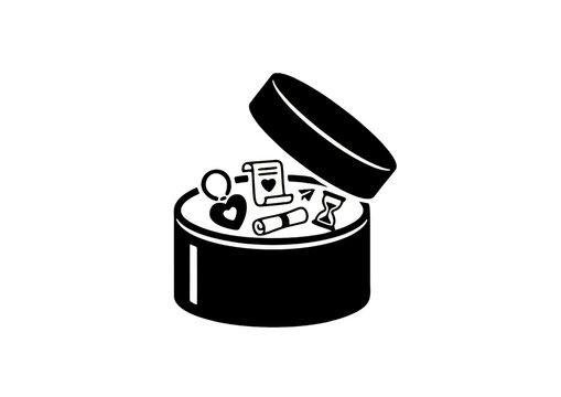 Round keepsake box filled with memories and mementos