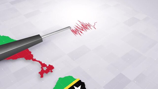 Saint Kitts And Nevis Earthquake Concept With Seismograph And Map