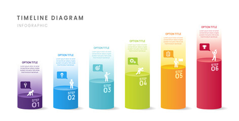 Fototapeta na wymiar Infographic Business column chart for financial growth timeline 6 steps milestones elements, banner, diagram, and icon, vector.