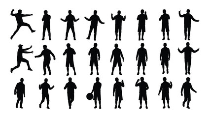 A collection of black silhouettes of people in various poses isolated on white background, Vector