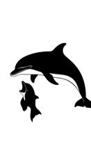 Obraz premium Black silhouette of dolphins swimming together.