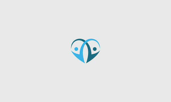 Abstract logo featuring two figures forming a heart shape in blue tones