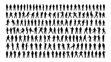 A large group of people in various poses isolated on white background, Vector
