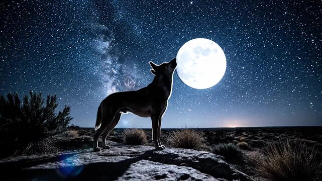 Dingo Howling at the Moonlit Outback Sky