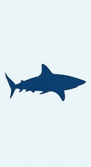 Fototapeta premium Dark blue shark silhouette swimming ocean.