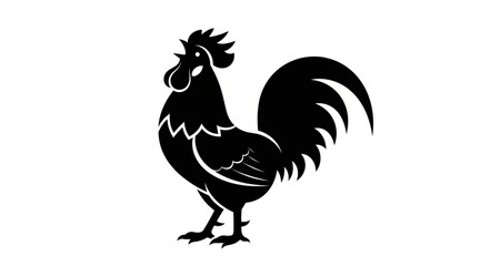 Black Silhouette Rooster Standing Proudly. © SAKILAS