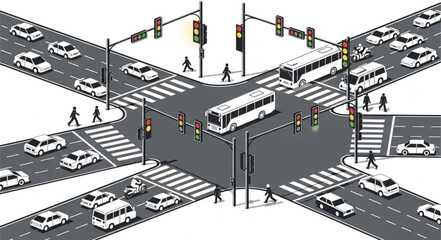 Busy City Intersection with Traffic.