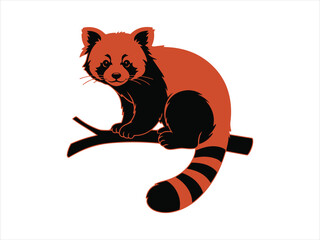 Red Panda Sitting on Tree Branch Illustration. Red panda perched silhouette branch vector art © AI Vector Stroker