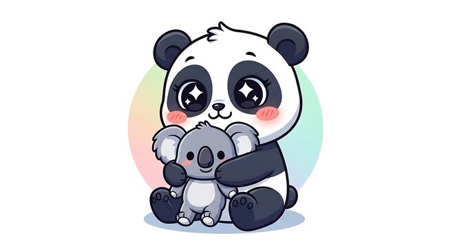 Cute cartoon panda and koala friends.