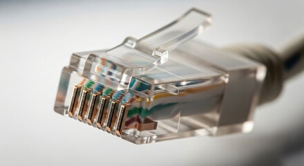 Patch Cable Rj45 Connector, Transparent Plastic Head Showing Copper Pins