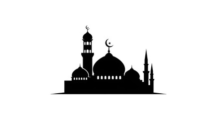 Fototapeta premium Silhouette of a mosque with minarets and domes at night