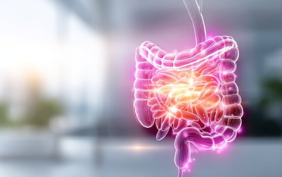 Vibrant Pink Rendering of Human Abdominal Organs