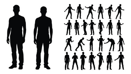 Collection of human silhouettes in various poses and sizes isolated on white background, Vector © SILHUETTECHEMBER