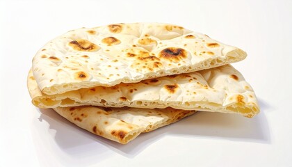 Two golden-brown flour tortillas on white surface
