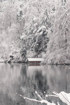 old wooden boat on the lake