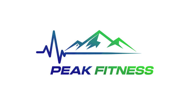 Peak Fitness logo with mountain range and heartbeat line design.