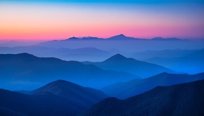Obraz premium Layered Mountains With Gradient Pink And Blue Sky