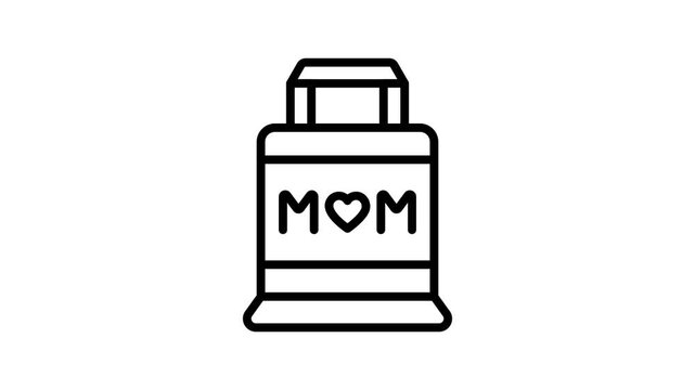 An outline style animated icon depicting mom shopping bag