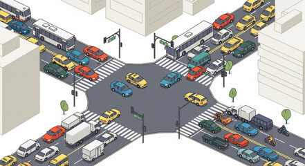 Busy City Street Intersection Scene. © Kang