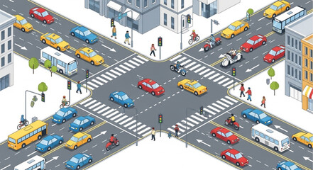 Busy City Street Intersection Scene. © Kang