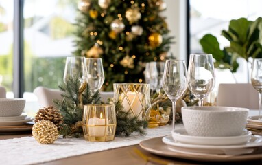 Elegant Festive Dining Table with Decorated Ornaments