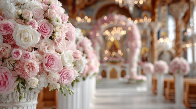 Careful floral decor preparation for Orthodox altar and sanctuary.