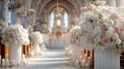 Fototapeta premium Floral preparation creating sacred atmosphere inside Orthodox church.