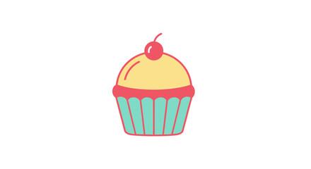 Cute Cupcake with Cherry on Top, Flat Design Icon