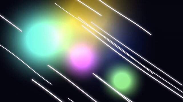 Vibrant multicolored lights and streaks against a dark background viewed from a straight-on perspective