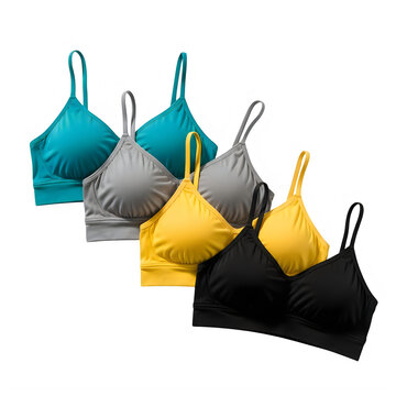 Assorted colorful bralettes displayed in a neat row for comparison