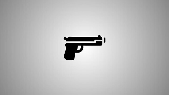 Pistol icon animation, graphic element with shadow and light effects, neutral background