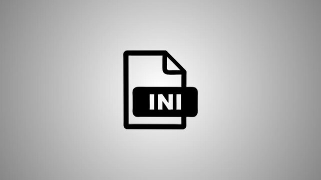 Icon of ini file on gray background, motion graphics animation showing file format