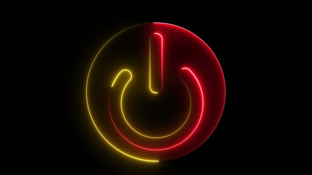 Blue Neon power reset button sign animation Neon glowing power button icon animated on a black background.