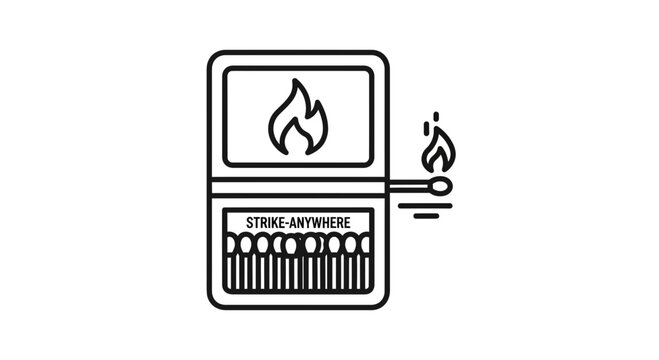 Striking a Match: Open Matchbox with Burning Match and Flame Icon