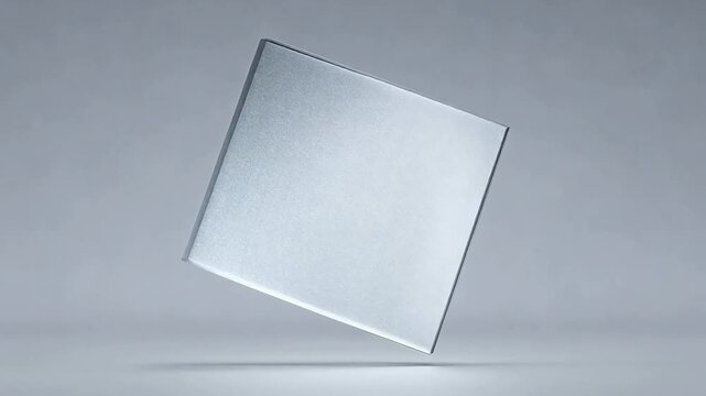 Silver textured cube on gray background with lighting